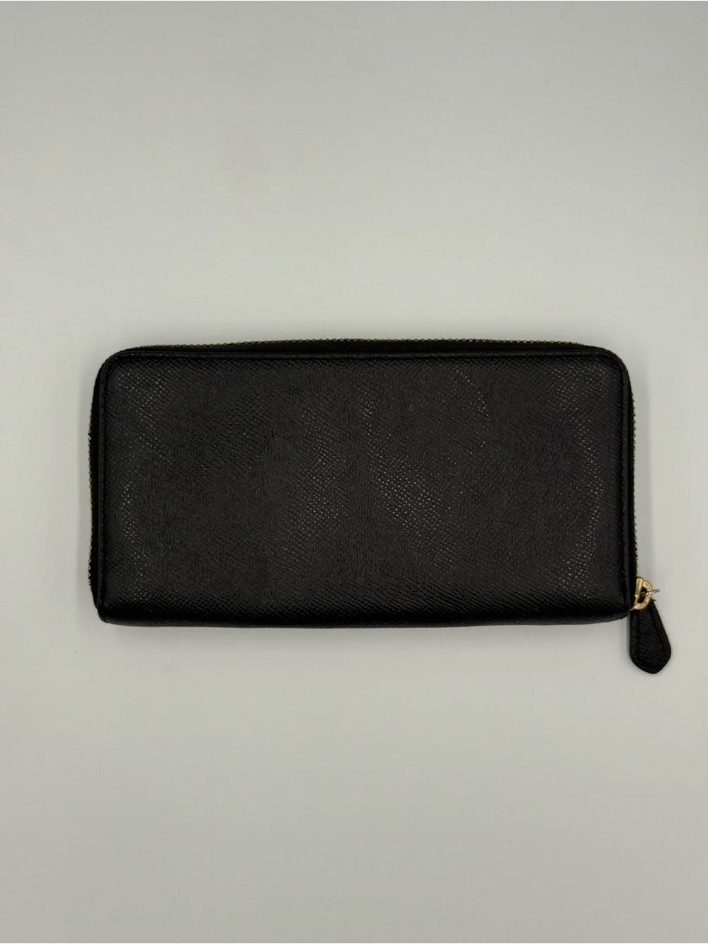 Coach Black Zip-Around Saffiano Leather Wallet with Gold Logo
